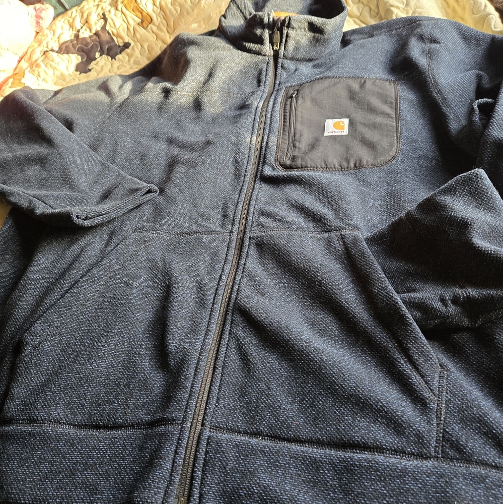 Carhartt Heathered Blue And Black Full-Zip Jacket Size Xl